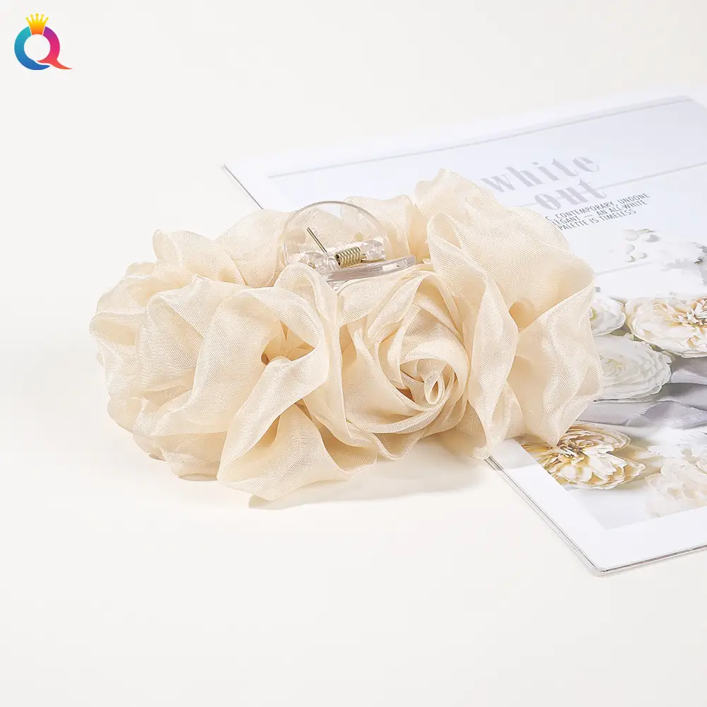 Qiyue Chiffon Rose Hair Clip Pink Large - Image 2
