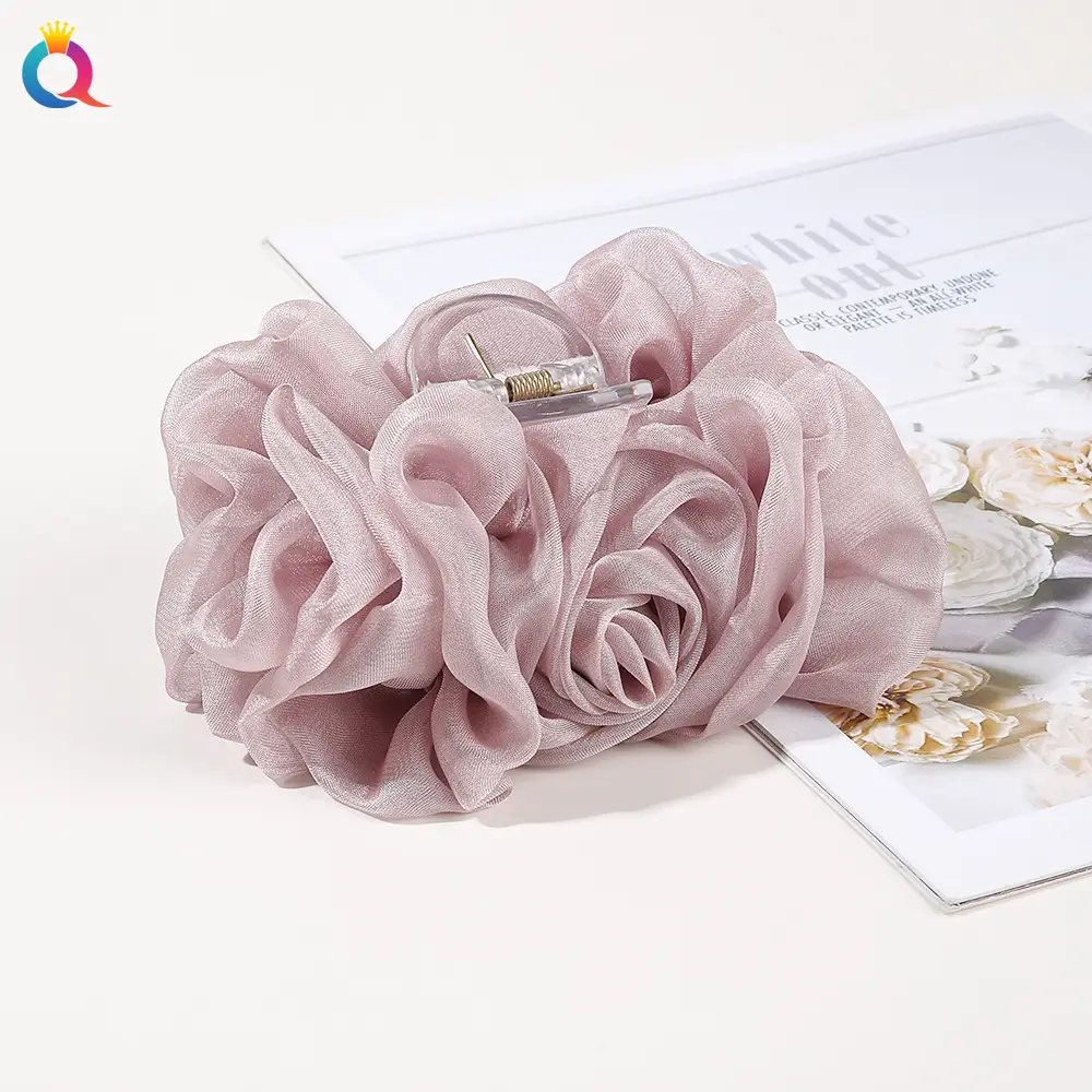 Qiyue Chiffon Rose Hair Clip Pink Large - Image 4
