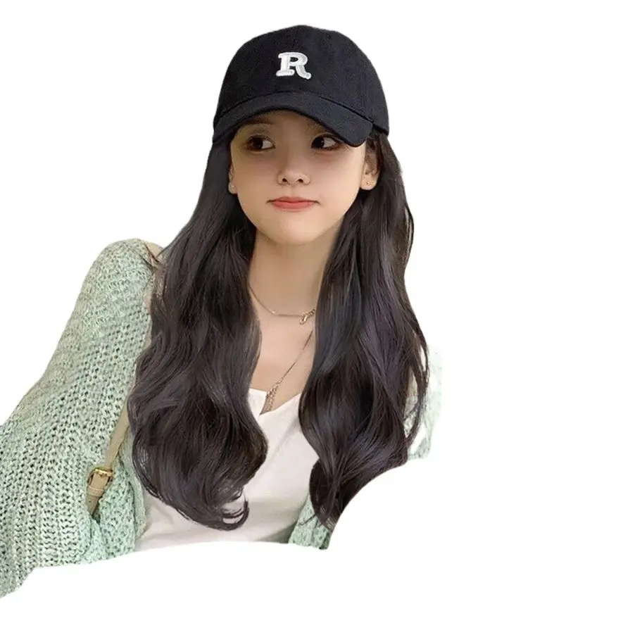 Women's R-Letter Long Curly Hair Cap Autumn Winter 2022