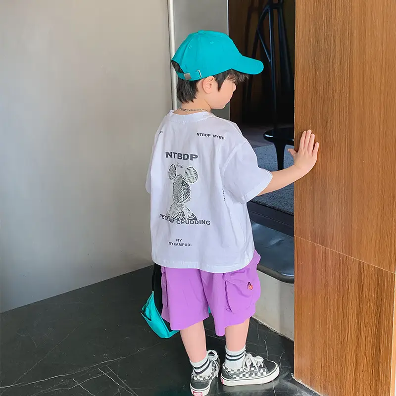 2025 Summer Boys T-Shirt White Purple Graphic Casual Top - Image 3