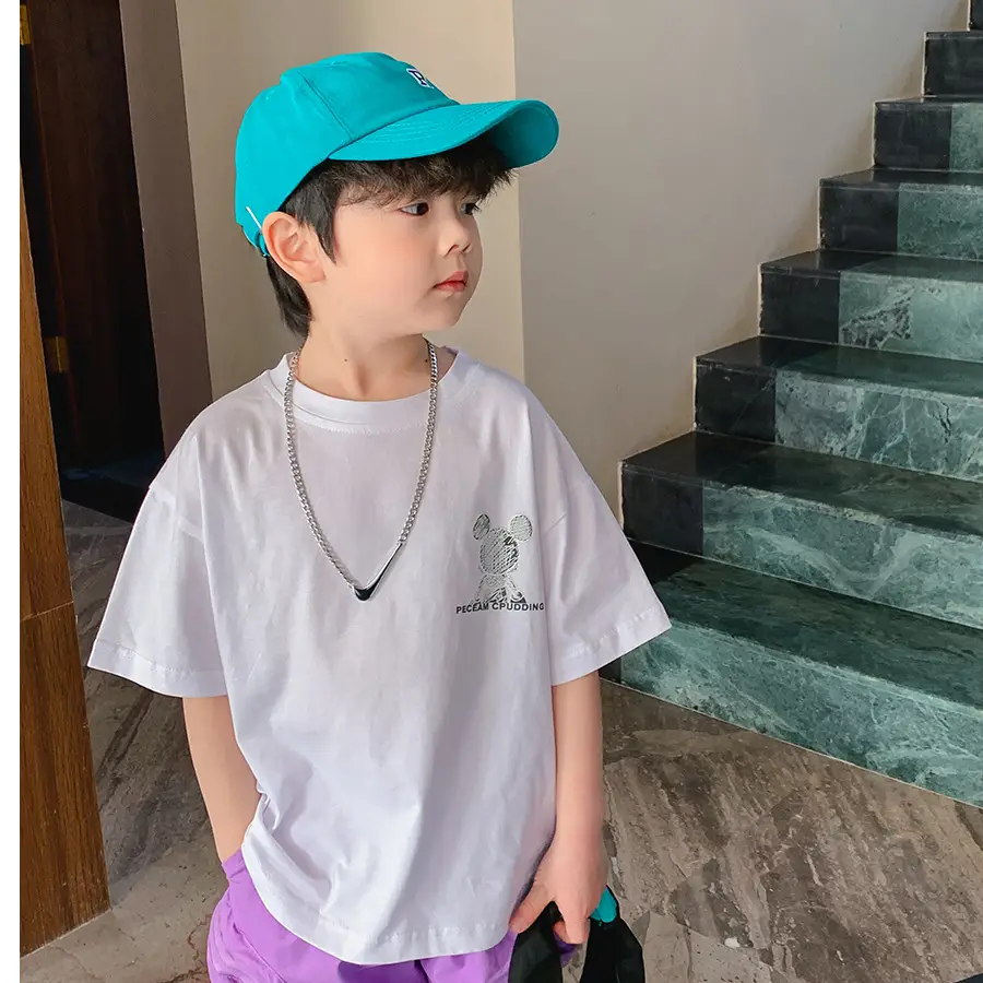 2025 Summer Boys T-Shirt White Purple Graphic Casual Top - Image 6