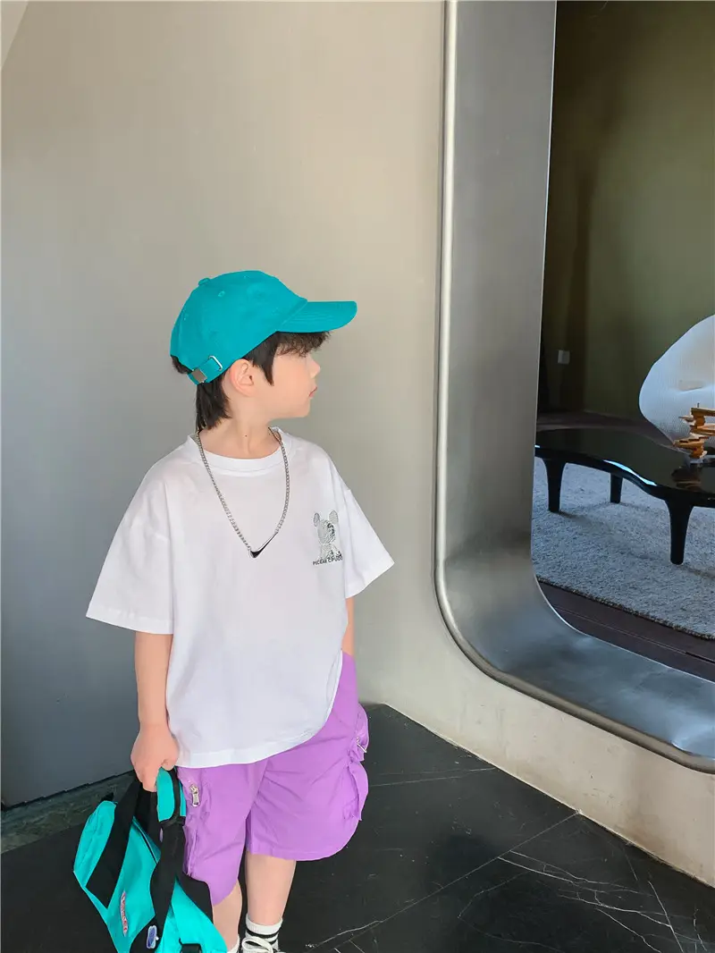 2025 Summer Boys T-Shirt White Purple Graphic Casual Top — feature 10