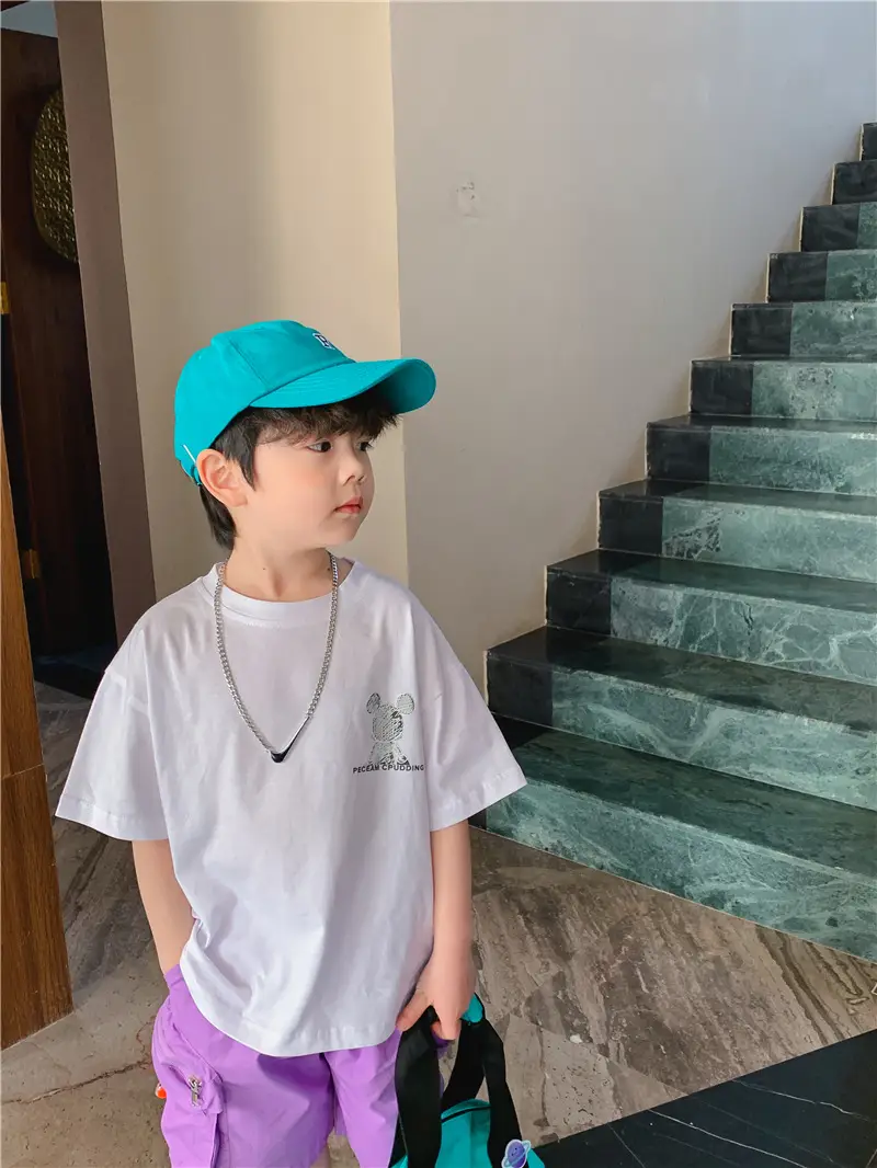 2025 Summer Boys T-Shirt White Purple Graphic Casual Top — feature 6