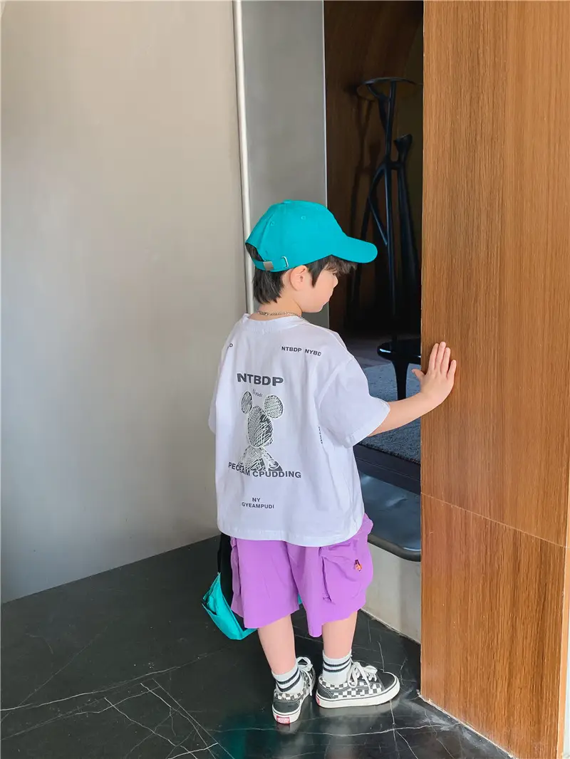 2025 Summer Boys T-Shirt White Purple Graphic Casual Top — feature 7