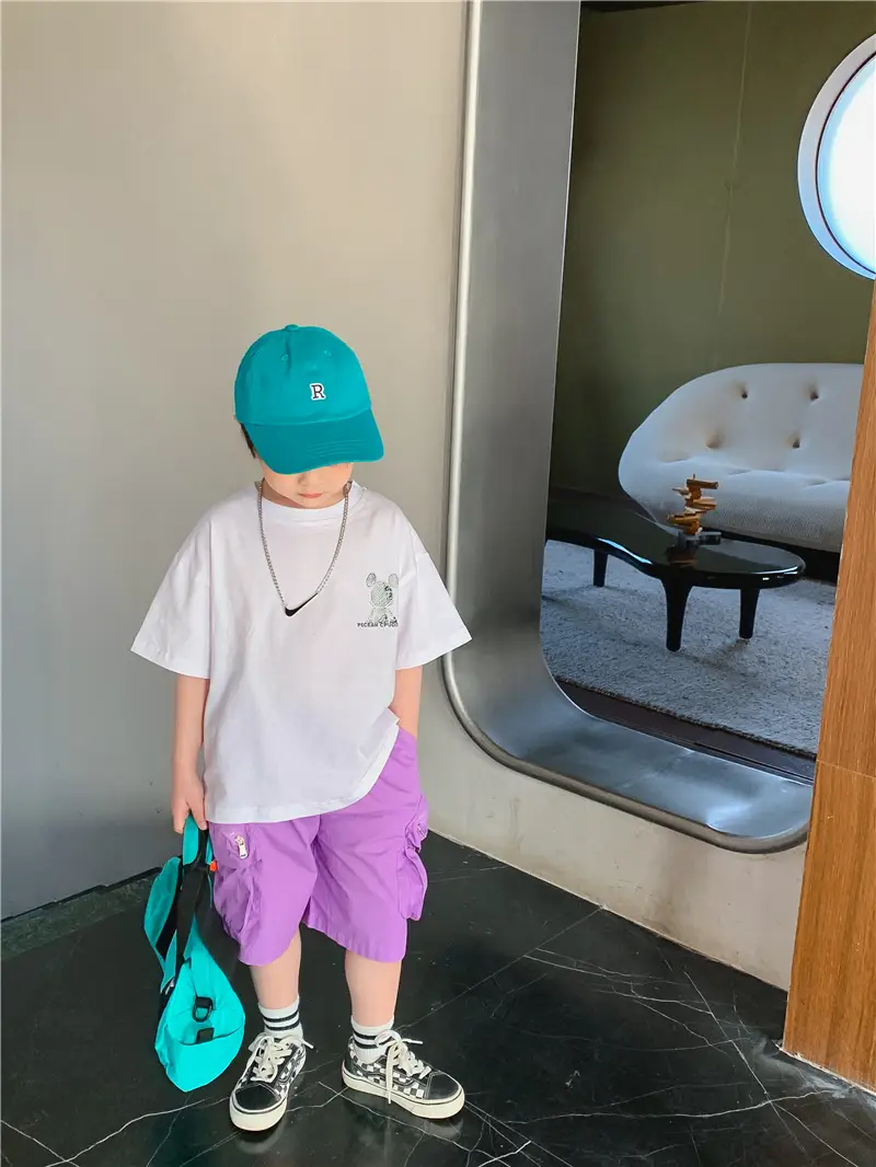 2025 Summer Boys T-Shirt White Purple Graphic Casual Top — feature 8