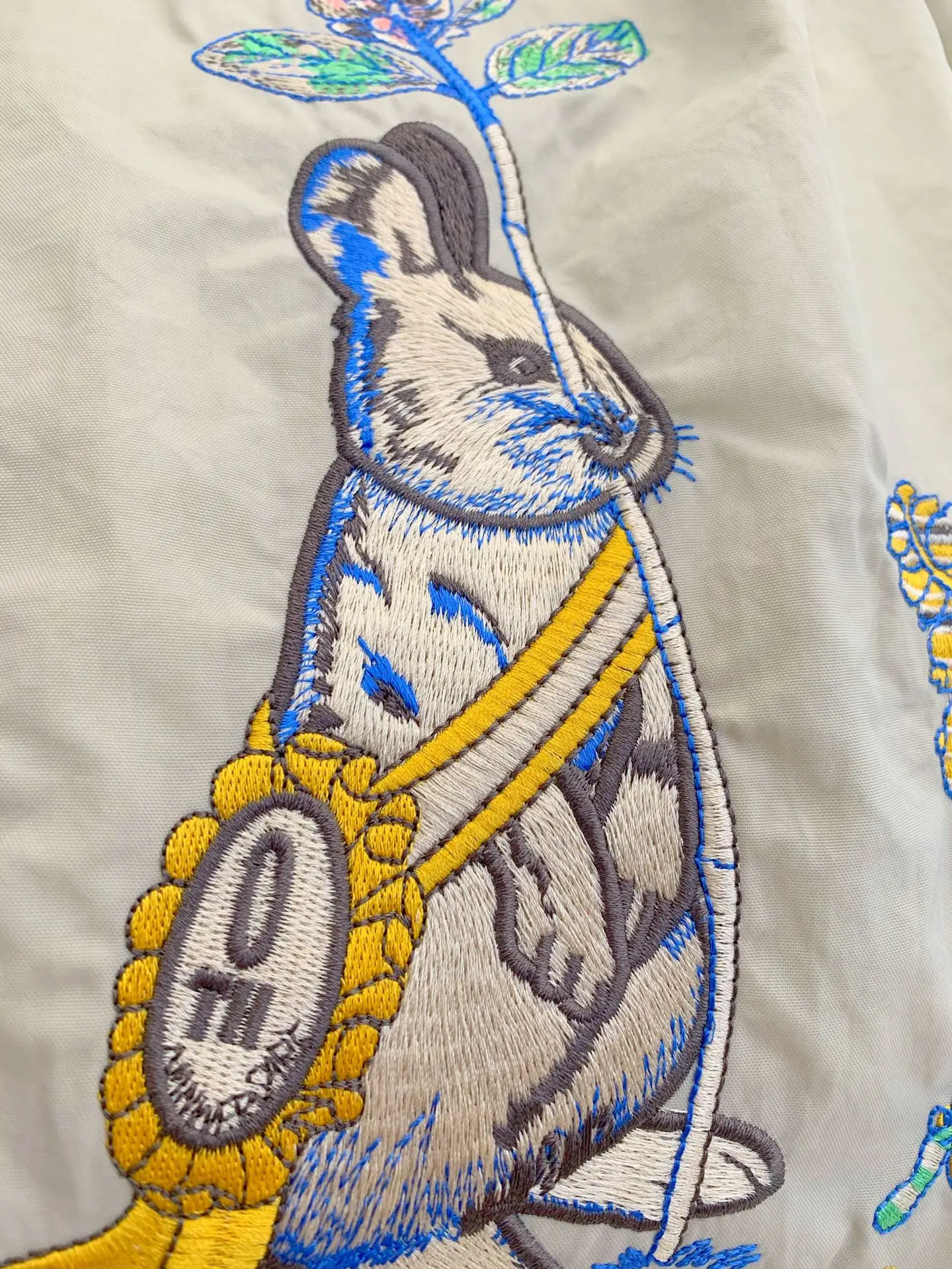 Pink Embroidered Rabbit Tote Bag with Orange Handles — feature 9