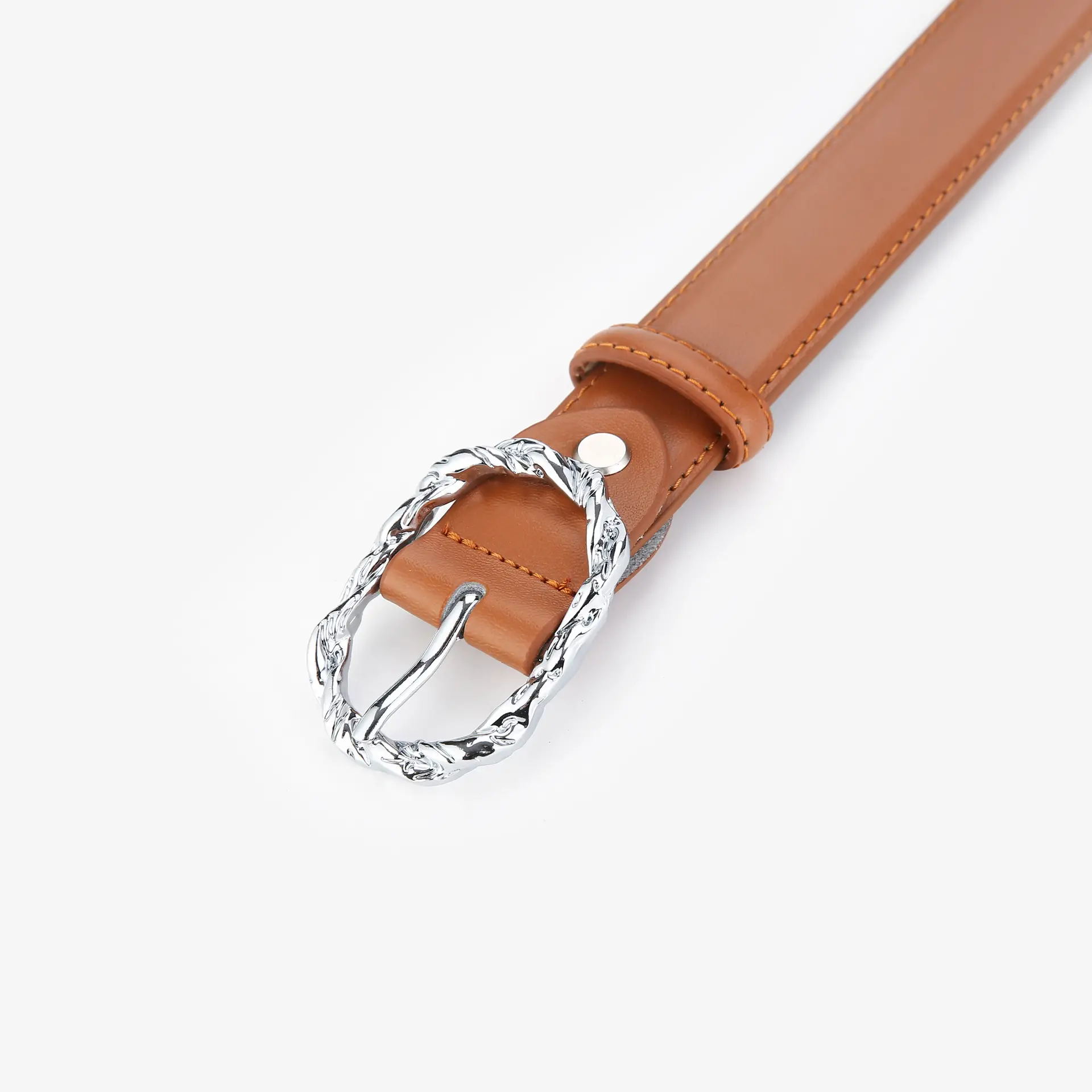 Women's Brown Cowhide Buckle Belt with Chain - Image 7