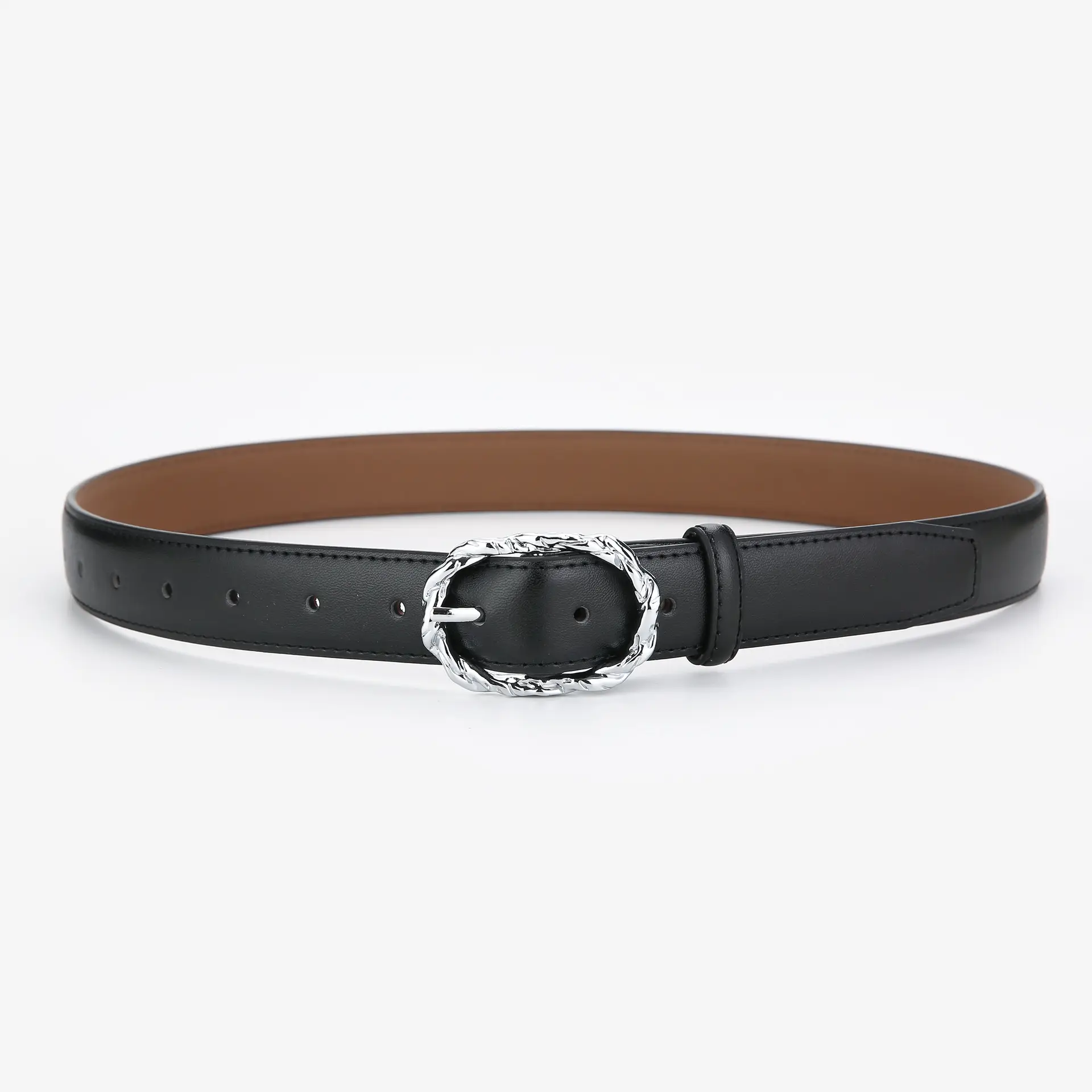 Women's Brown Cowhide Buckle Belt with Chain - Image 10