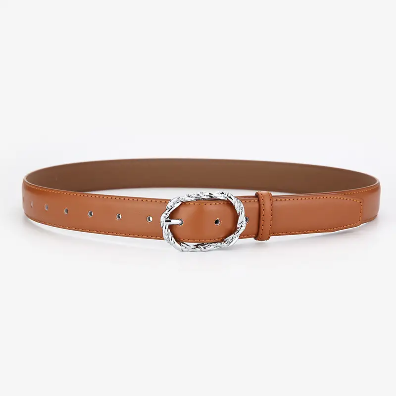 Women's Brown Cowhide Buckle Belt with Chain