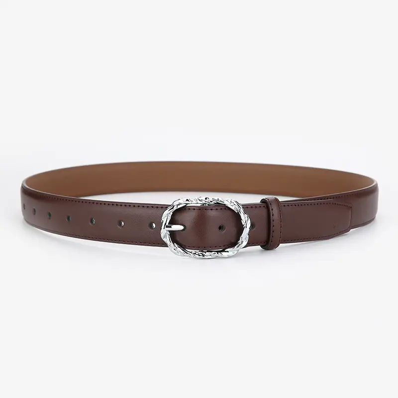 Women's Brown Cowhide Buckle Belt with Chain - Image 2