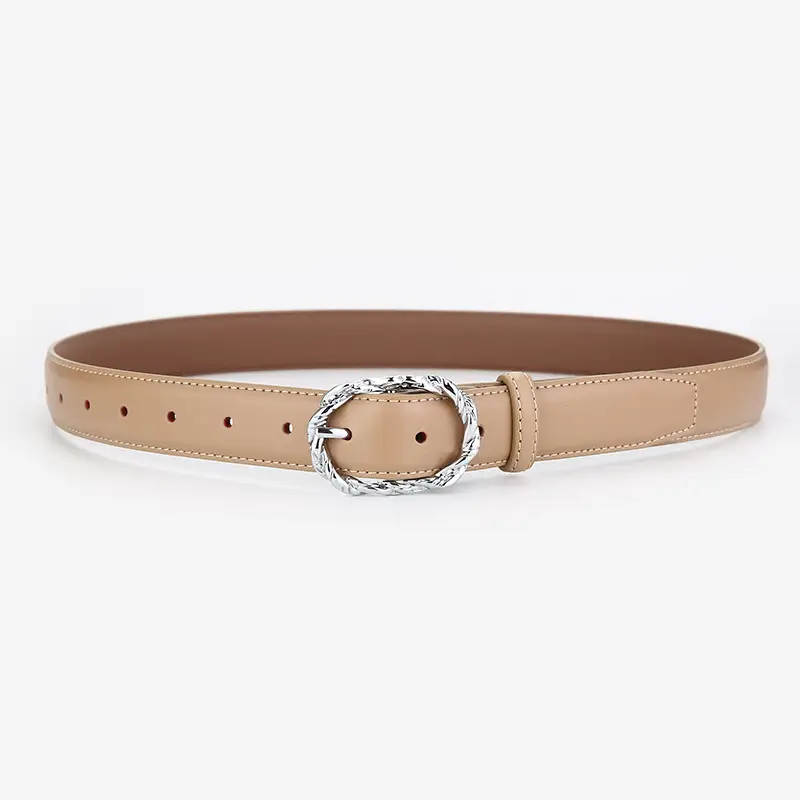 Women's Brown Cowhide Buckle Belt with Chain - Image 3
