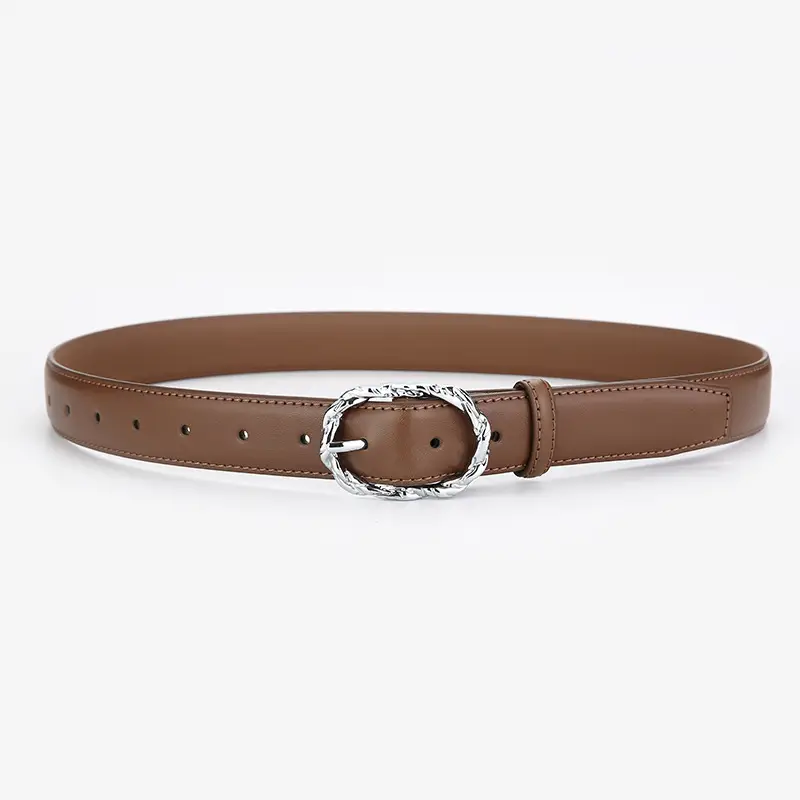 Women's Brown Cowhide Buckle Belt with Chain - Image 4
