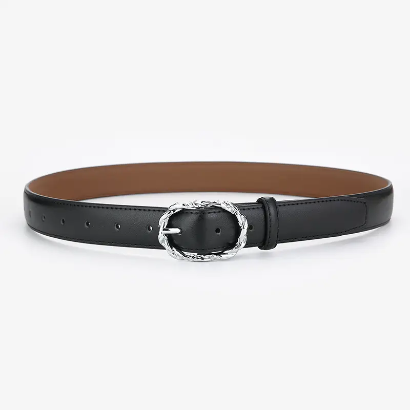 Women's Brown Cowhide Buckle Belt with Chain - Image 5