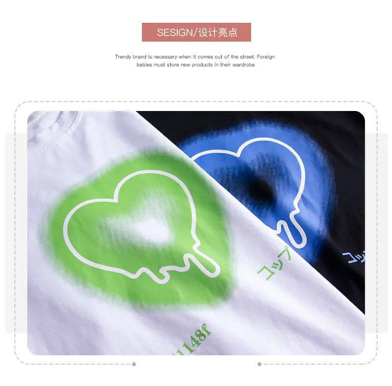 Kids Cotton Heart Print T-Shirt Black 2025 Summer — feature 3