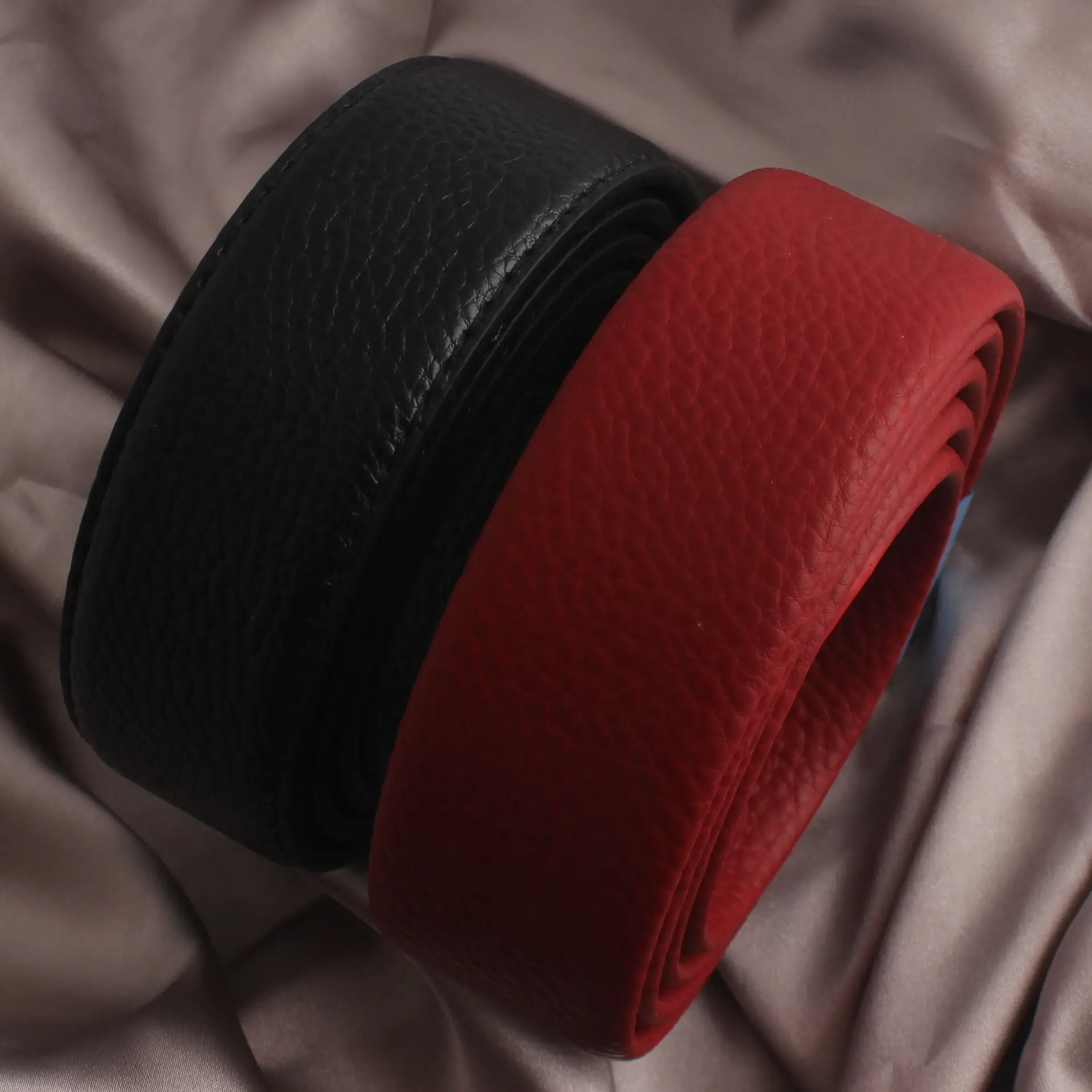 Hongsheng Genuine Leather Belt Strip Black Red Automatic Buckle