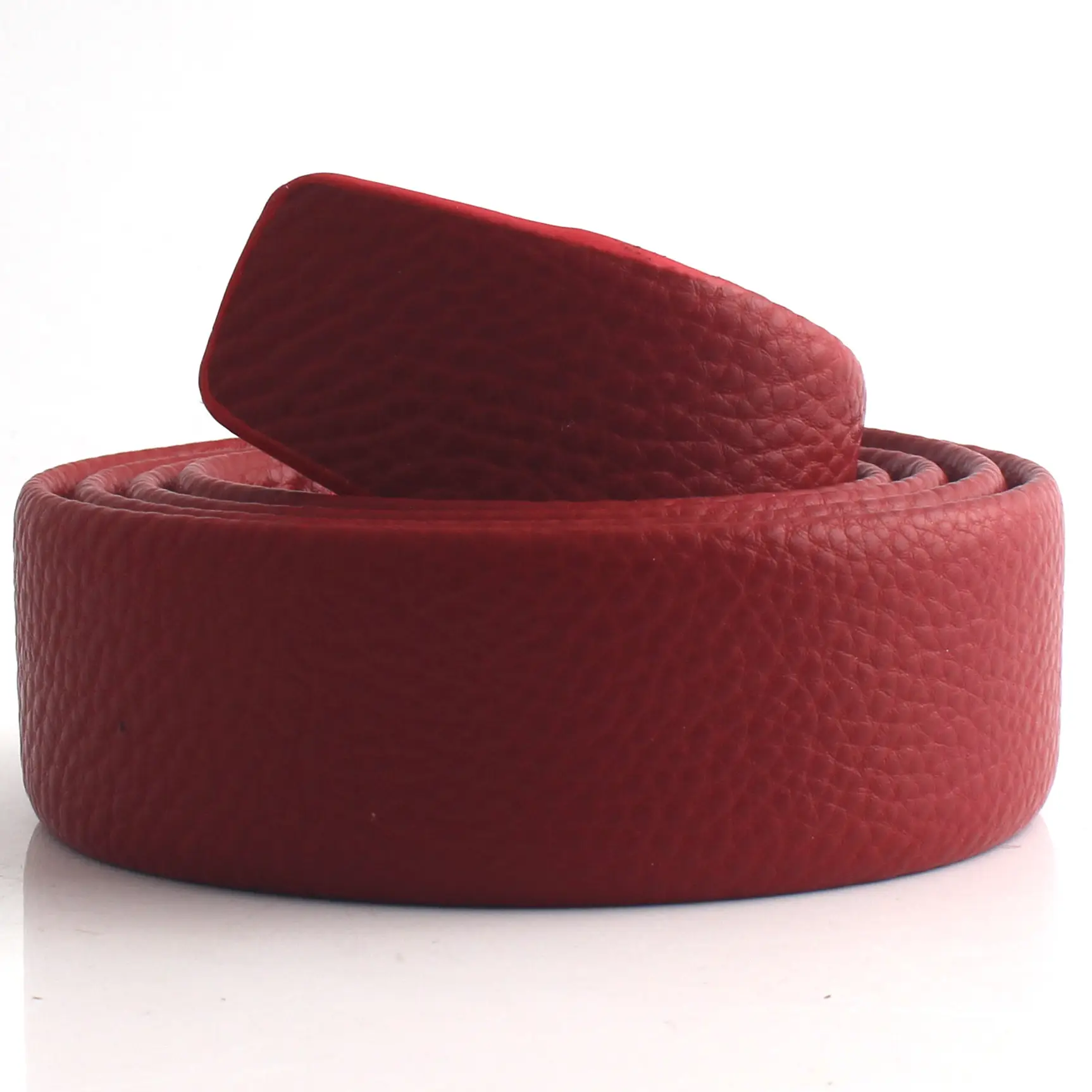 Hongsheng Genuine Leather Belt Strip Black Red Automatic Buckle