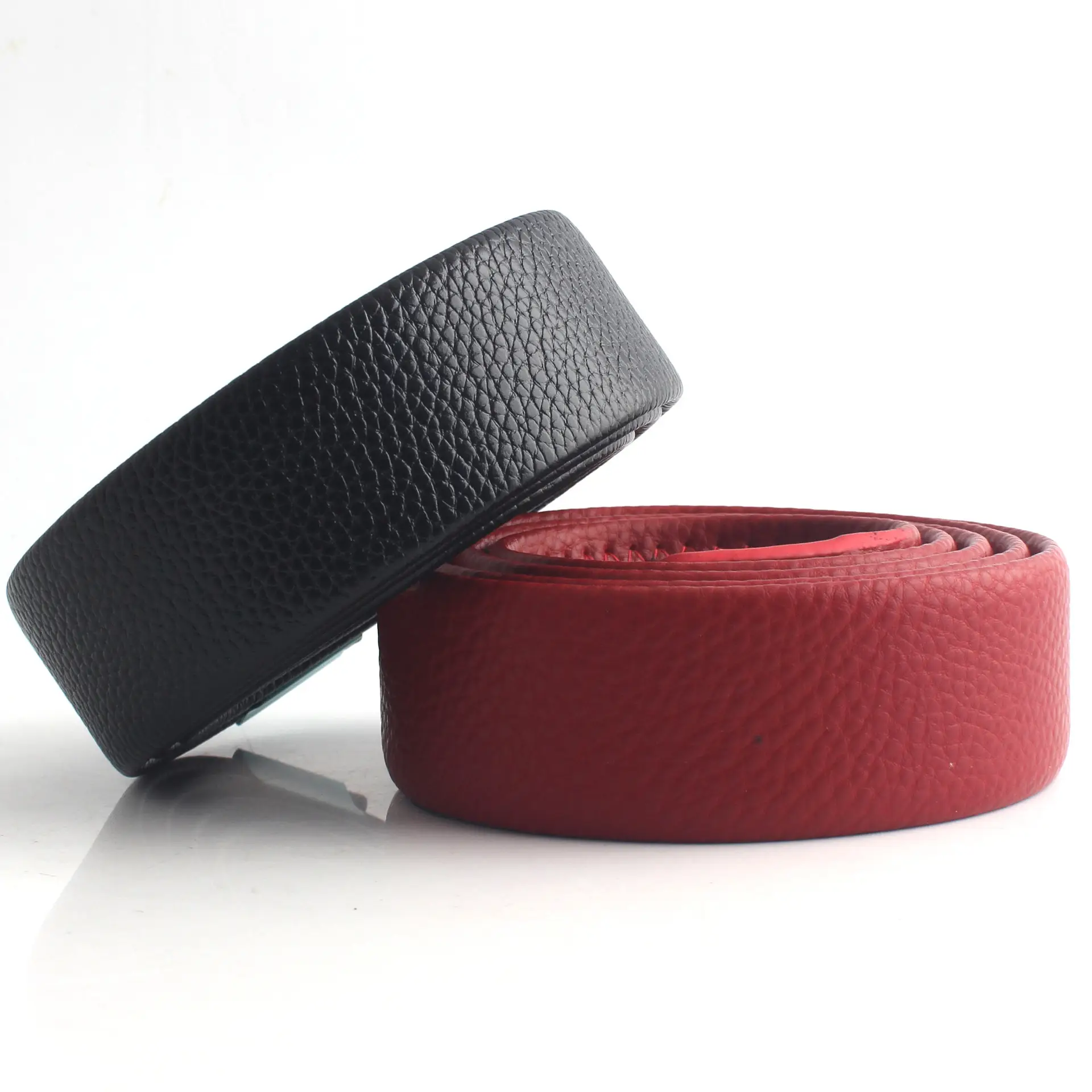 Hongsheng Genuine Leather Belt Strip Black Red Automatic Buckle