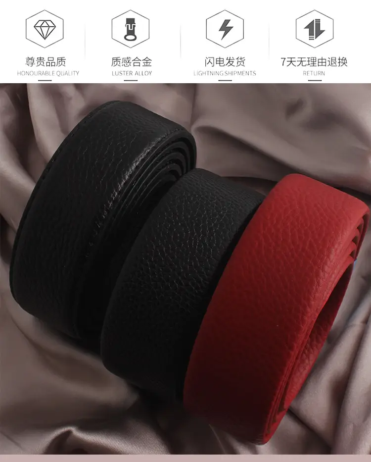 Hongsheng Genuine Leather Belt Strip Black Red Automatic Buckle — feature 2