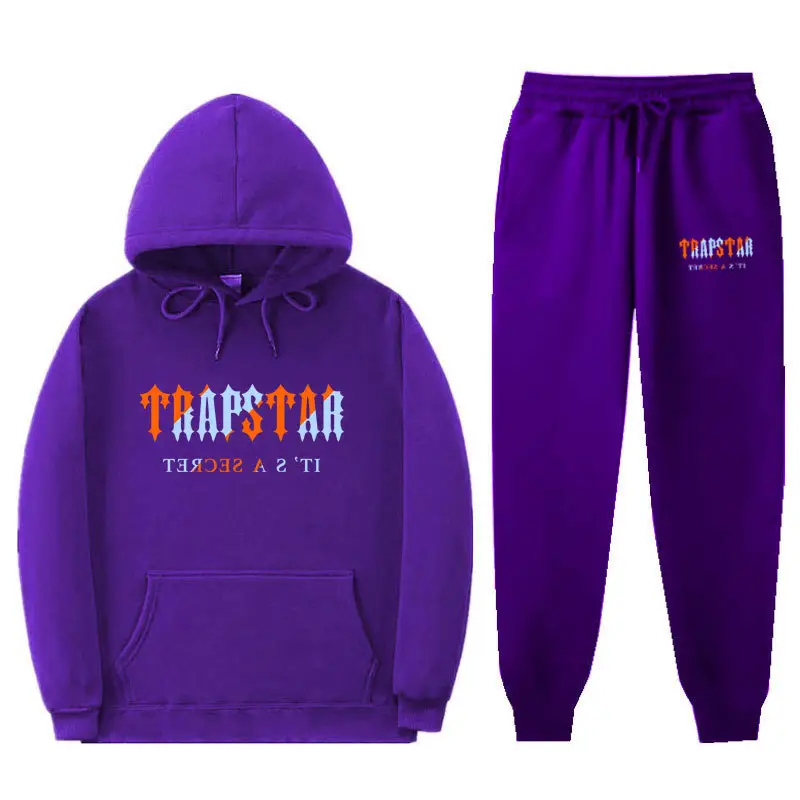 Trapstar Letter Printed Hoodie & Pants Set Maroon