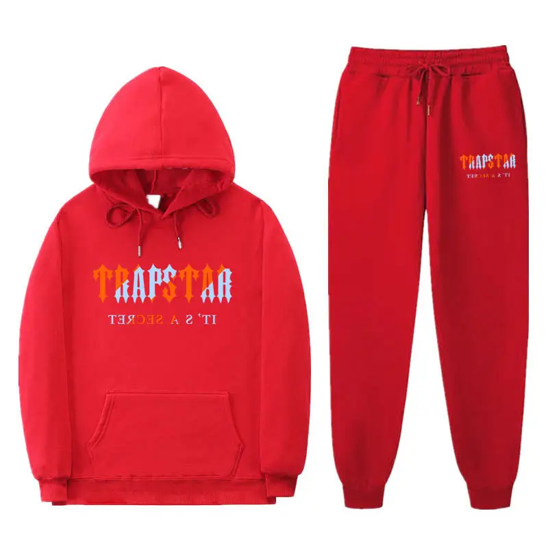 Trapstar Letter Printed Hoodie & Pants Set Maroon
