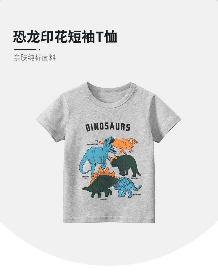 Kids Dinosaur T-Shirt Grey Short Sleeve 2026 — feature 2
