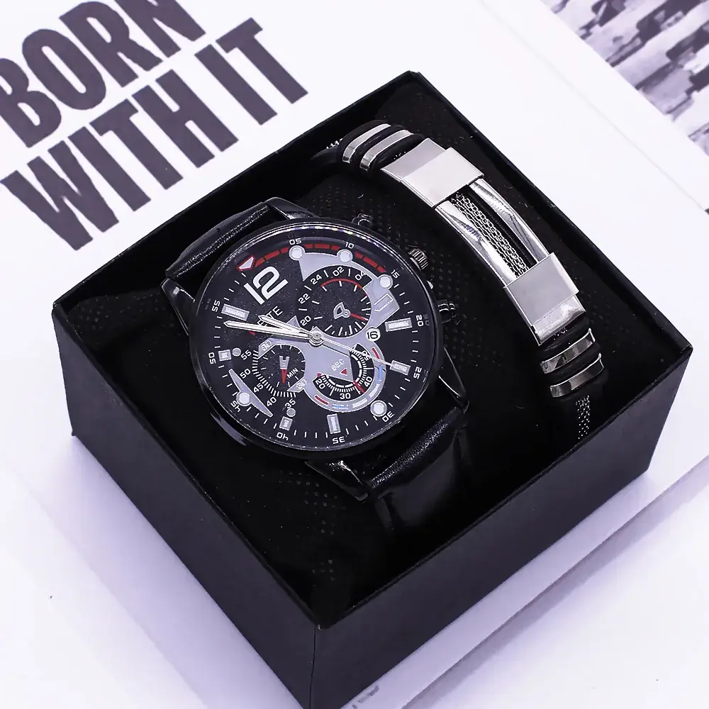 Men's Brown Leather Watch with Blue Dial & Quartz Movement - Image 2