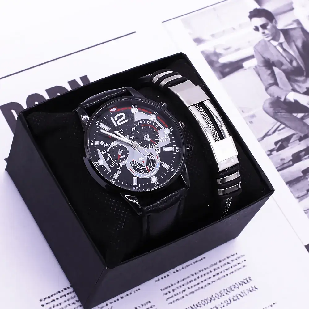 Men's Brown Leather Watch with Blue Dial & Quartz Movement - Image 6
