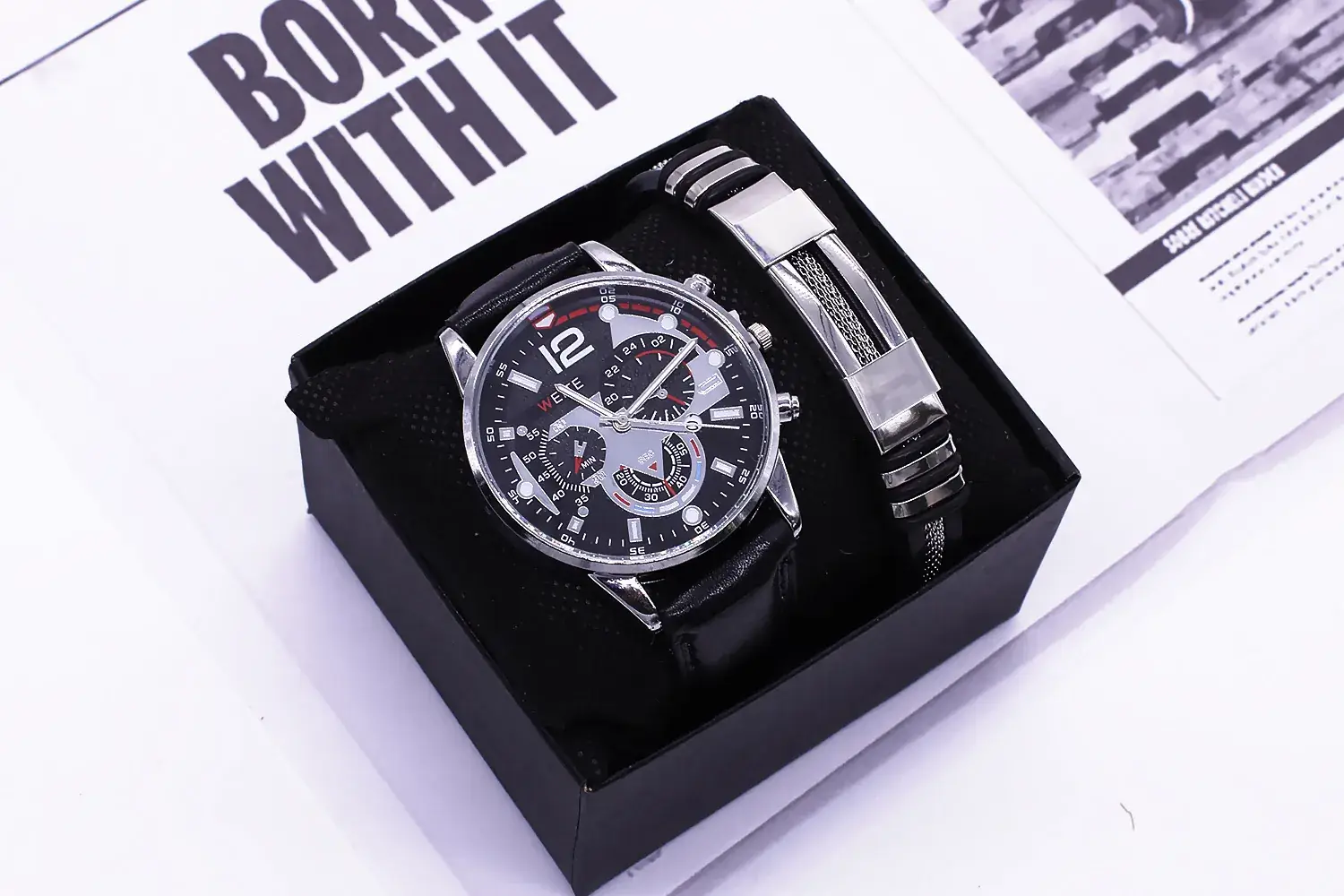 Men's Brown Leather Watch with Blue Dial & Quartz Movement - Image 3