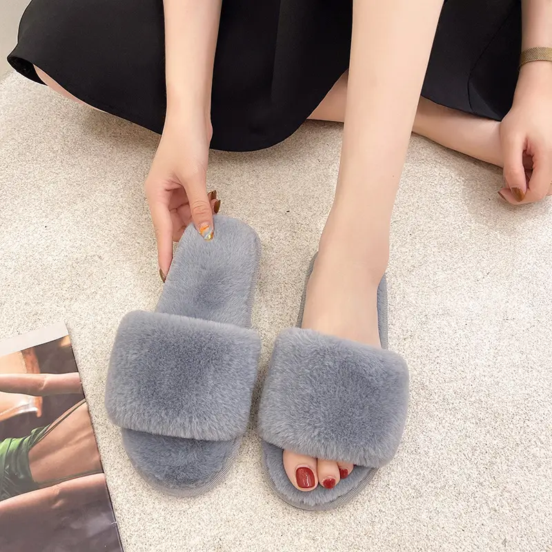 Large Size Furry Slippers for Women 2026 Autumn and Winter New Style Home Flat Warm Slippers Foreign Trade Cotton Slippers Wholesale