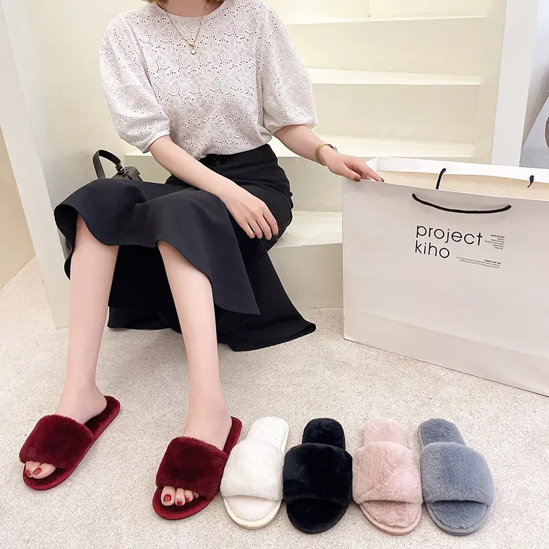 Large Size Furry Slippers for Women 2026 Autumn and Winter New Style Home Flat Warm Slippers Foreign Trade Cotton Slippers Wholesale