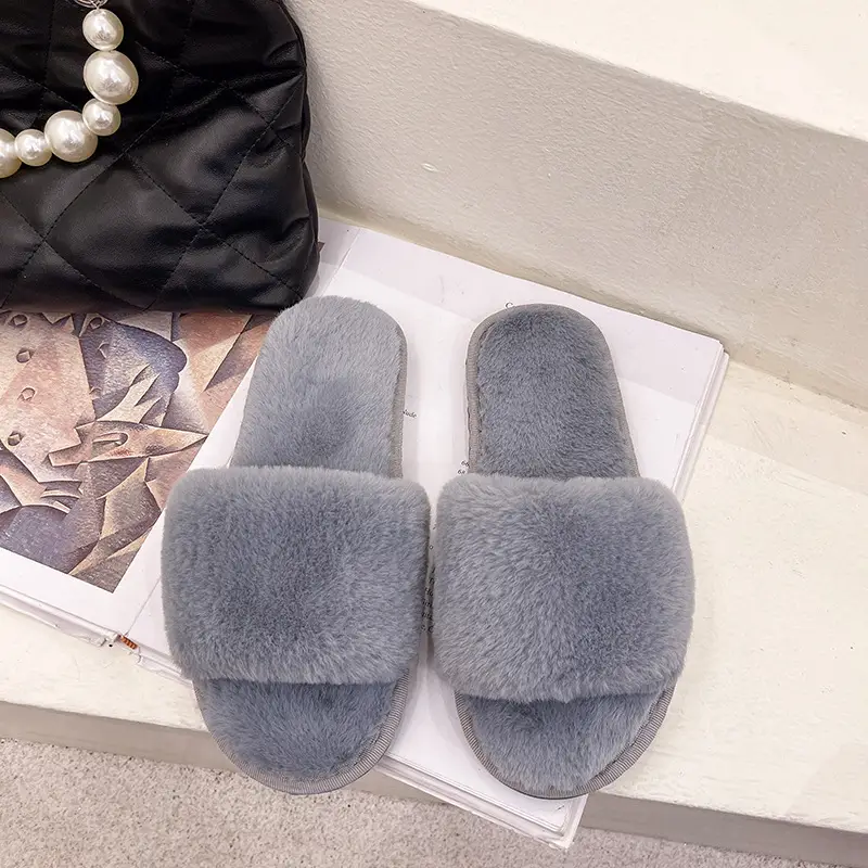 Large Size Furry Slippers for Women 2026 Autumn and Winter New Style Home Flat Warm Slippers Foreign Trade Cotton Slippers Wholesale