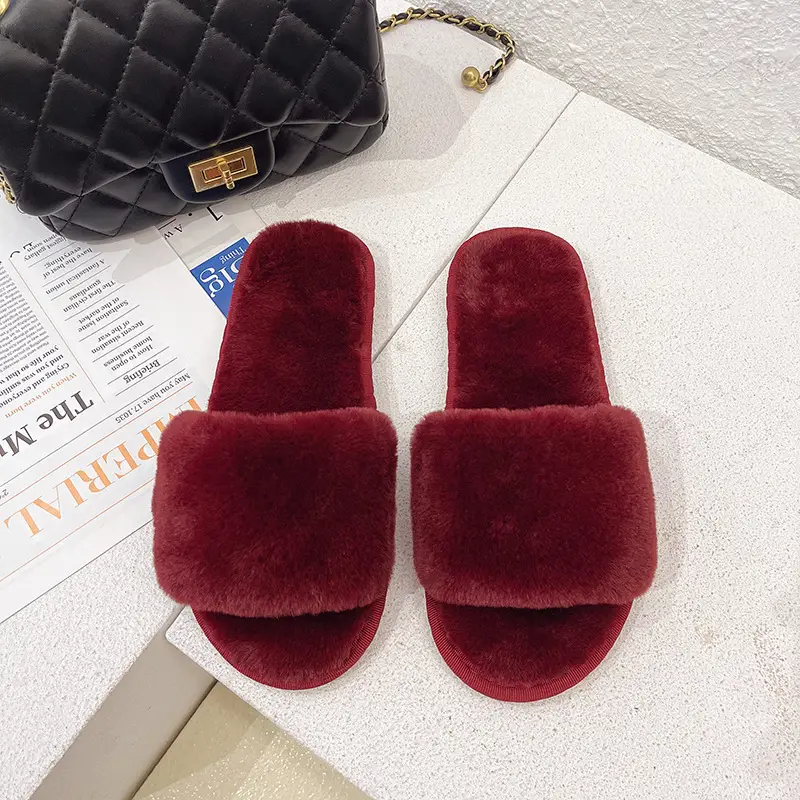 Large Size Furry Slippers for Women 2026 Autumn and Winter New Style Home Flat Warm Slippers Foreign Trade Cotton Slippers Wholesale