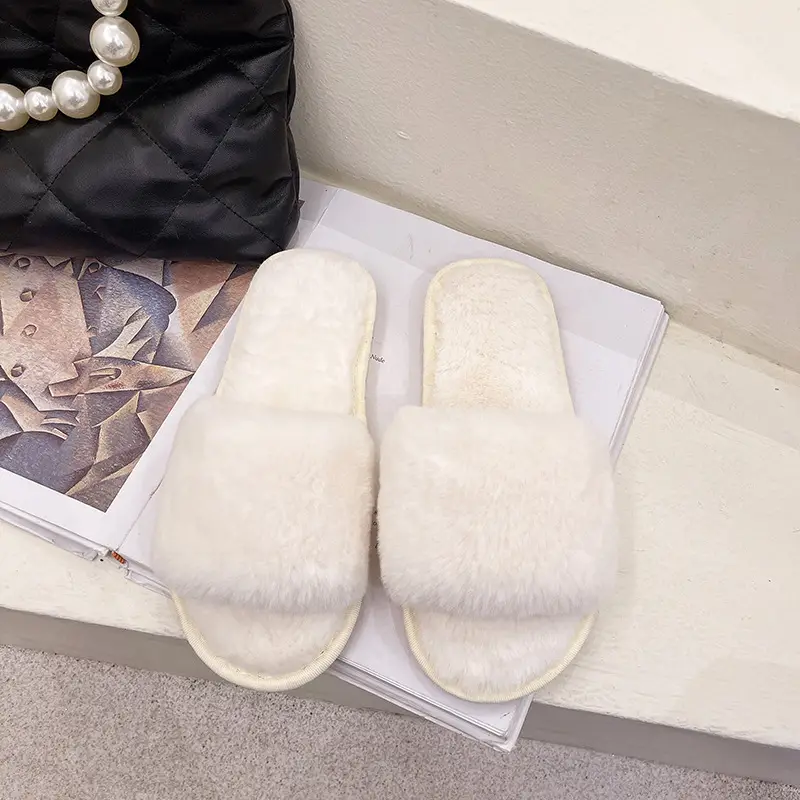 Large Size Furry Slippers for Women 2026 Autumn and Winter New Style Home Flat Warm Slippers Foreign Trade Cotton Slippers Wholesale