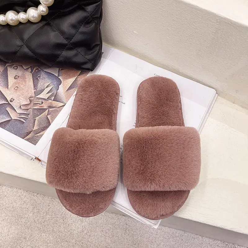 Large Size Furry Slippers for Women 2026 Autumn and Winter New Style Home Flat Warm Slippers Foreign Trade Cotton Slippers Wholesale