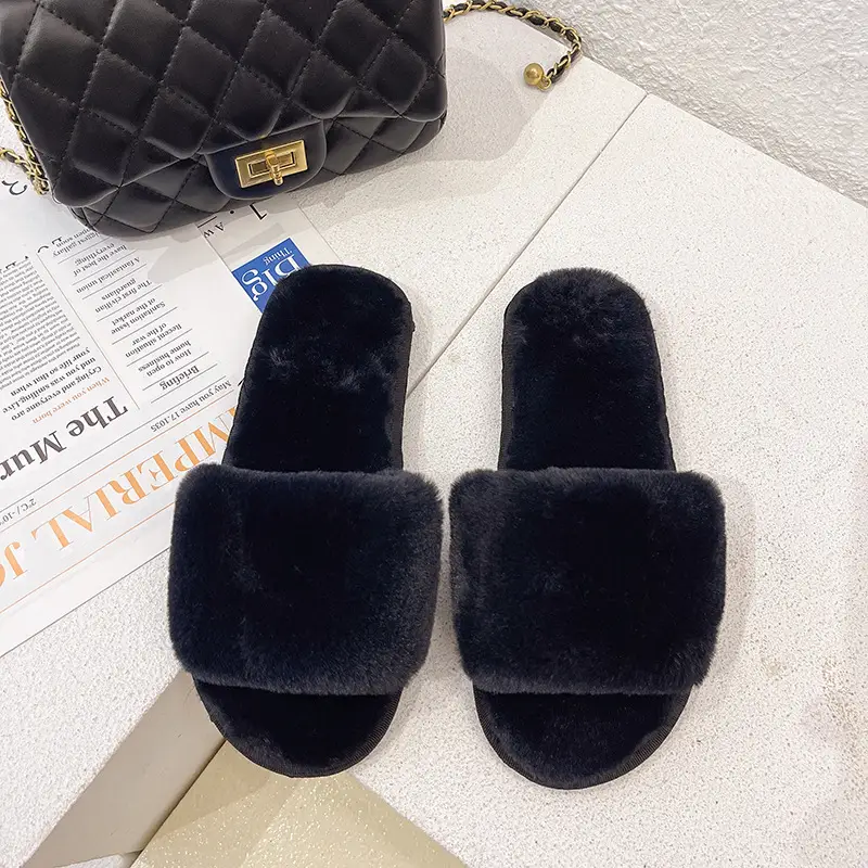 Large Size Furry Slippers for Women 2026 Autumn and Winter New Style Home Flat Warm Slippers Foreign Trade Cotton Slippers Wholesale