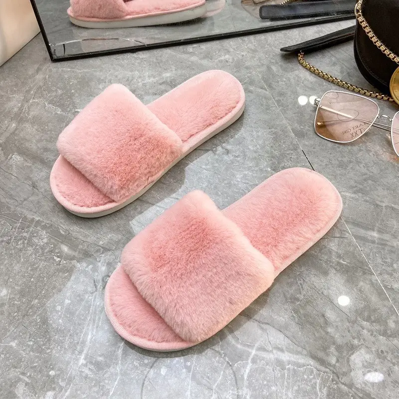 Large Size Furry Slippers for Women 2026 Autumn and Winter New Style Home Flat Warm Slippers Foreign Trade Cotton Slippers Wholesale