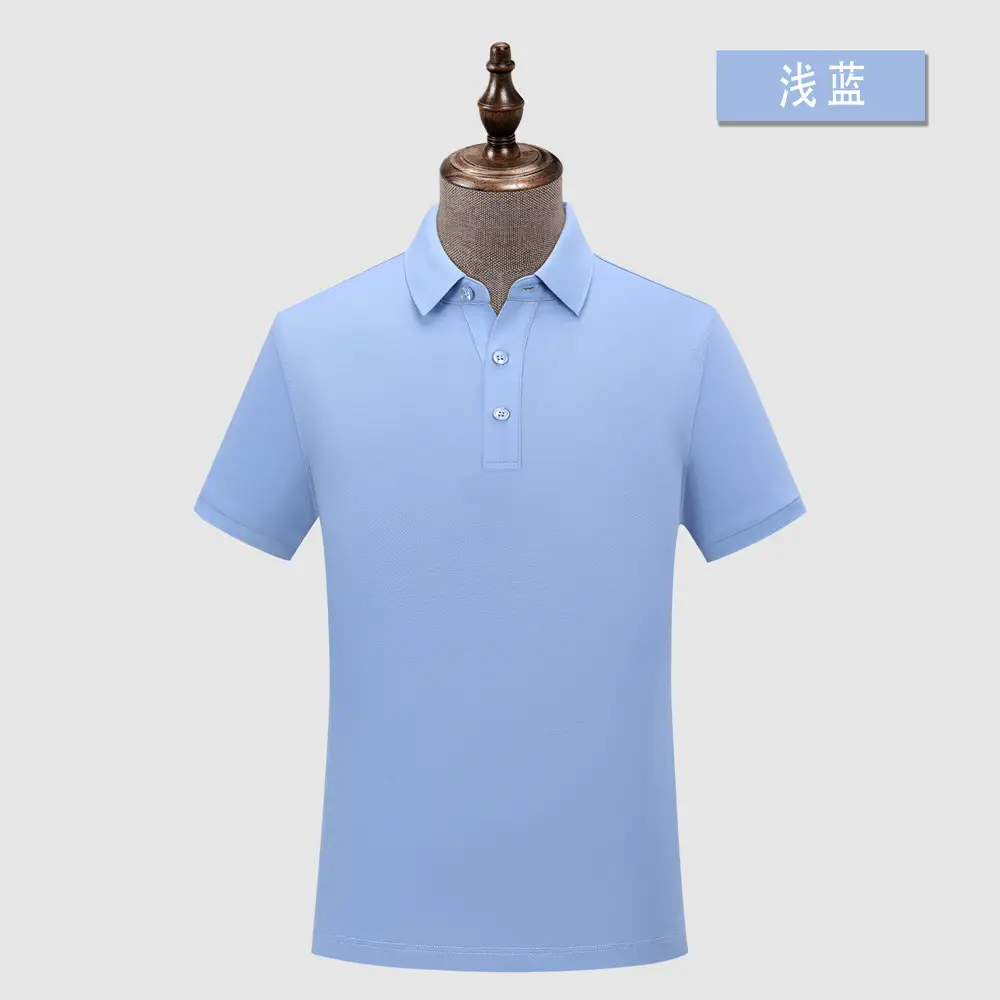 Men Light Blue Polo Shirt with Logo Print - Image 10