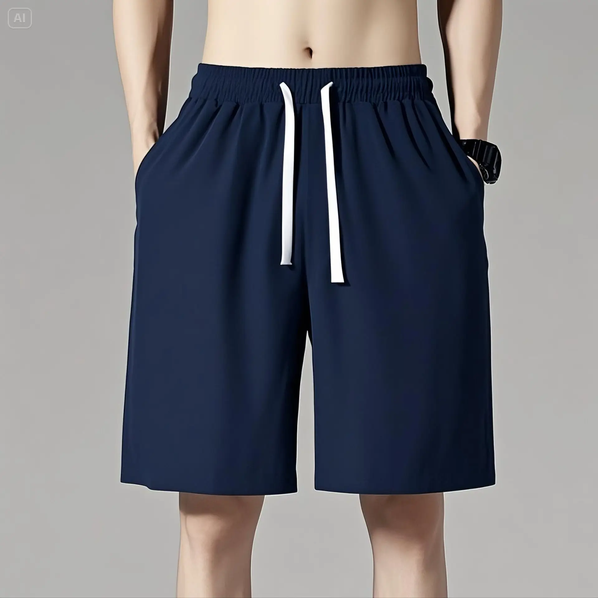 Men's Grey Ice Silk Sports Shorts Large - Image 2