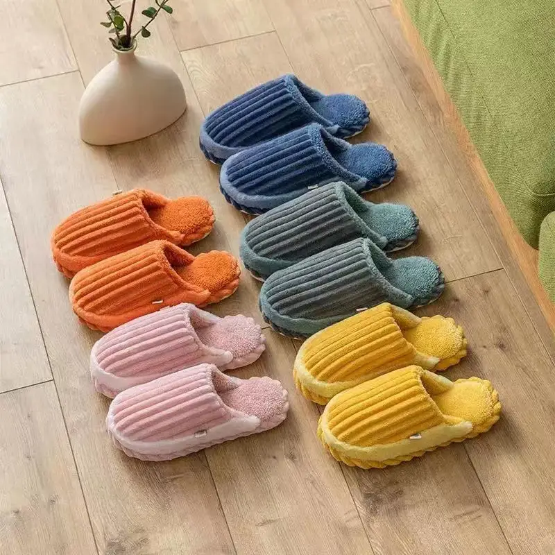 New cotton slippers Women's Home thick bottom warm indoor floor confinement shoes non-slip couple autumn and winter shoes men