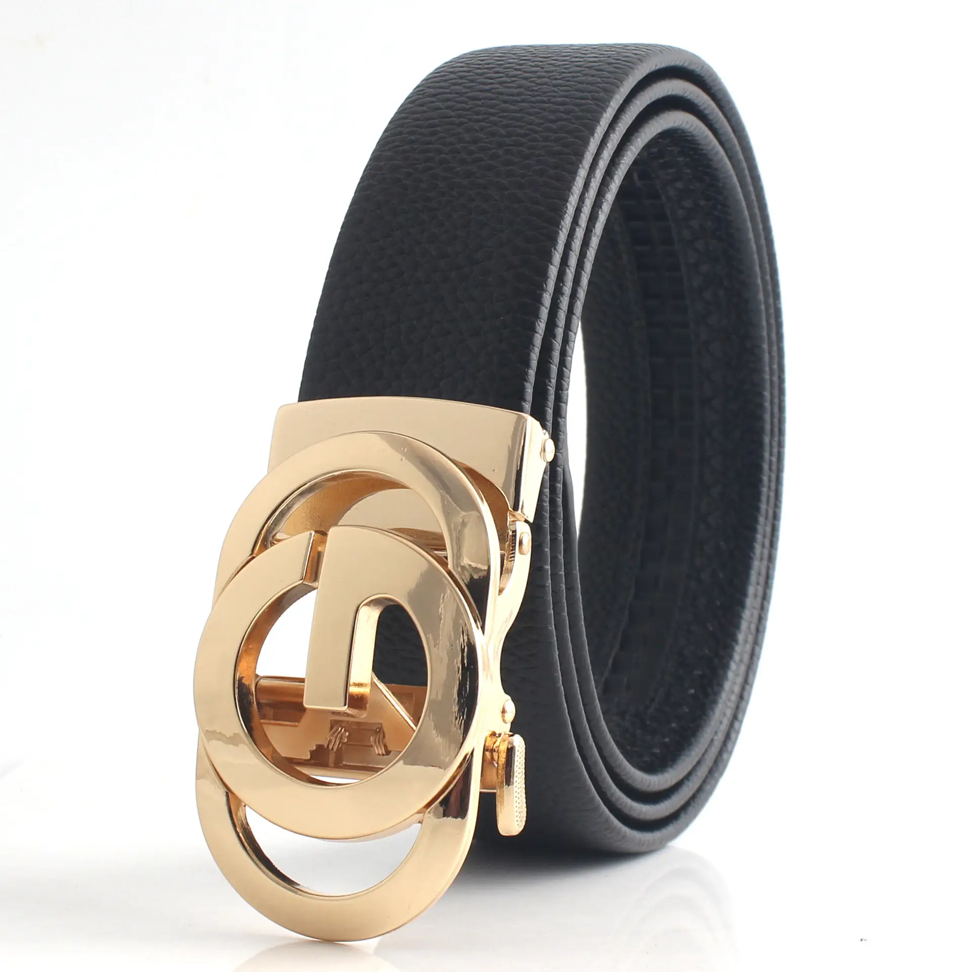 Hongsheng Men's Genuine Leather Belt with Hollow Letter Buckle