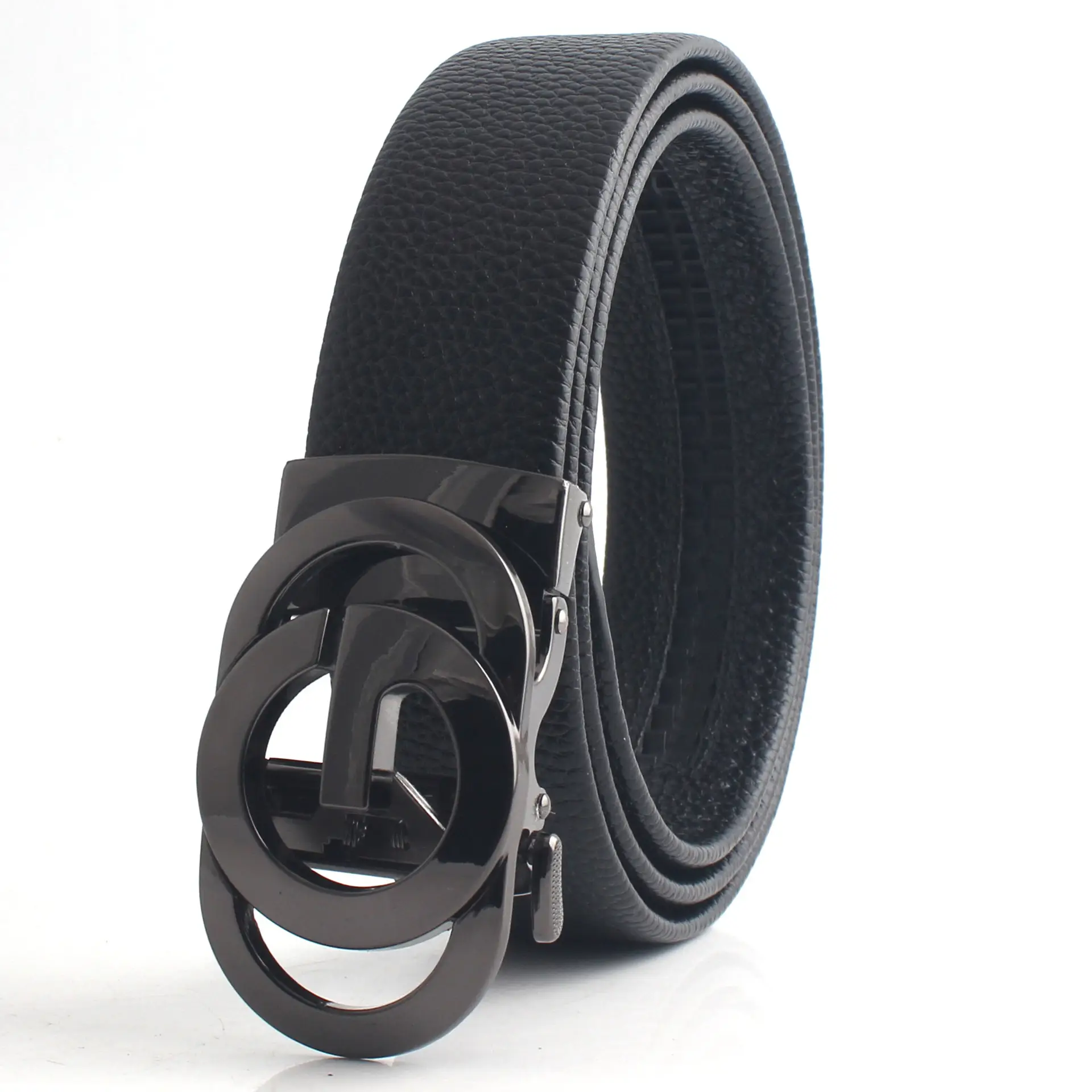 Hongsheng Men's Genuine Leather Belt with Hollow Letter Buckle - Image 3