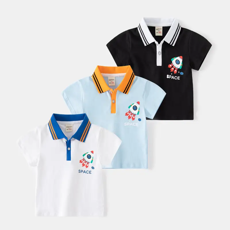 Boys Space Cartoon Polo Shirt Light Blue 2024 - Image 4