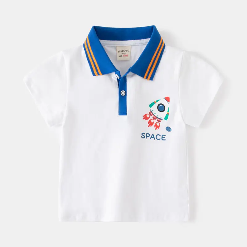 Boys Space Cartoon Polo Shirt Light Blue 2024 - Image 2