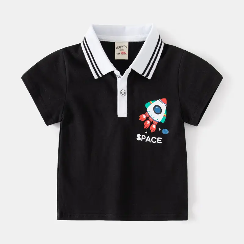 Boys Space Cartoon Polo Shirt Light Blue 2024 - Image 3