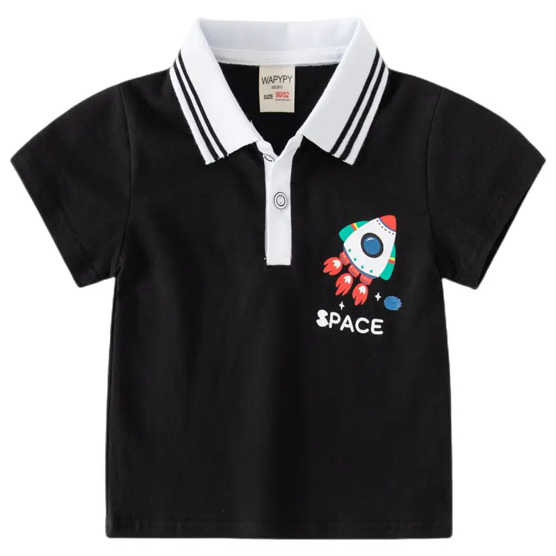Boys Space Cartoon Polo Shirt Light Blue 2024 - Image 5