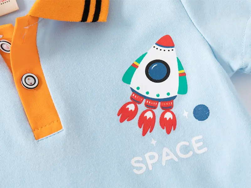 Boys Space Cartoon Polo Shirt Light Blue 2024 — feature 8