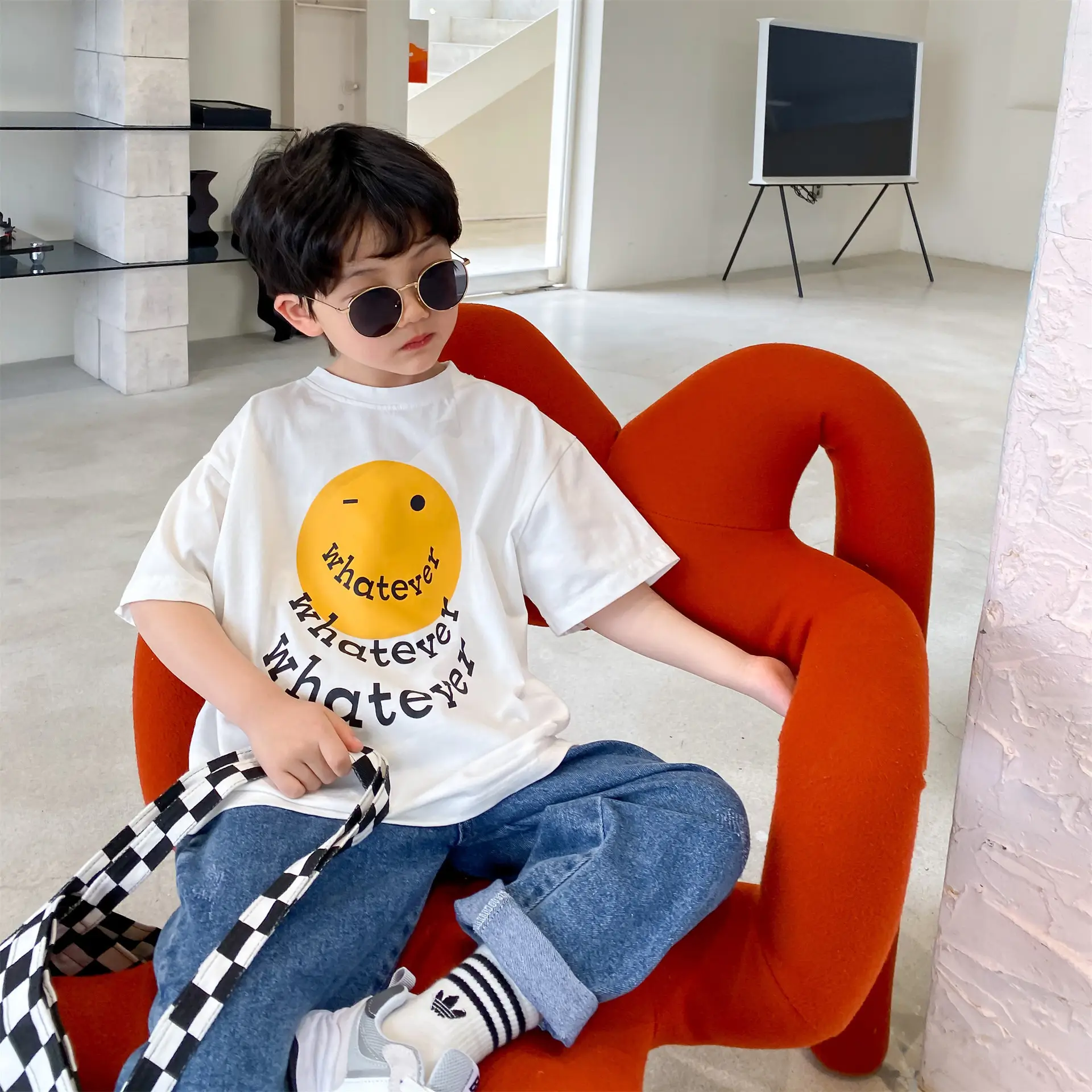 2025 Summer Boys T-Shirt Yellow Smile Graphic Cotton - Image 2