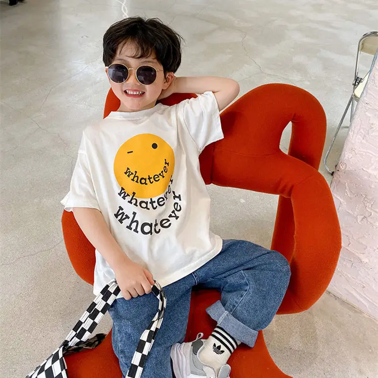 2025 Summer Boys T-Shirt Yellow Smile Graphic Cotton - Image 4