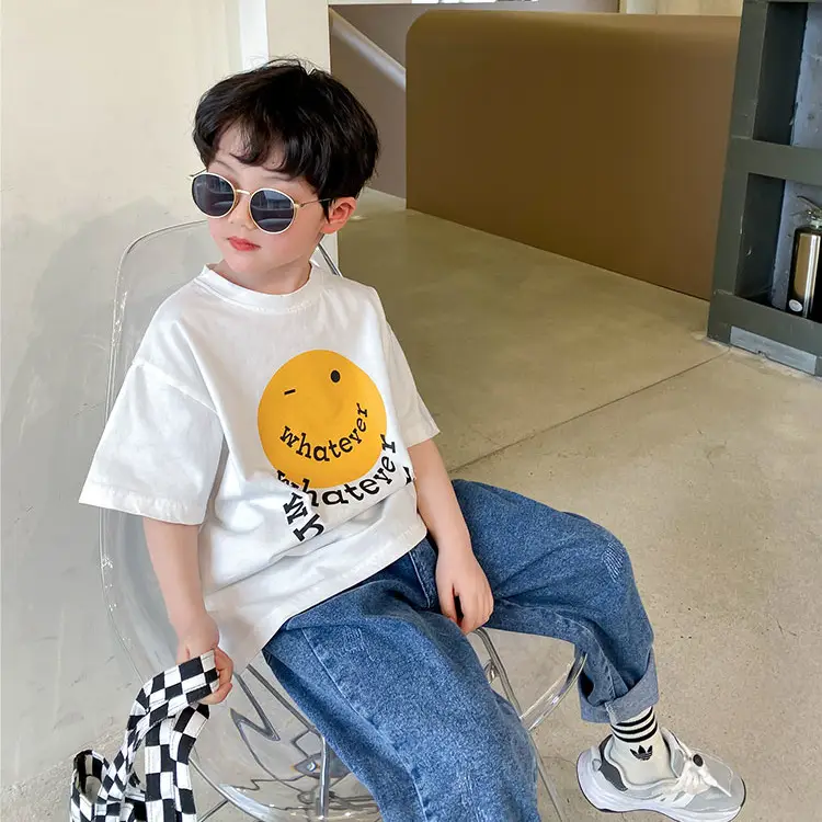 2025 Summer Boys T-Shirt Yellow Smile Graphic Cotton - Image 5