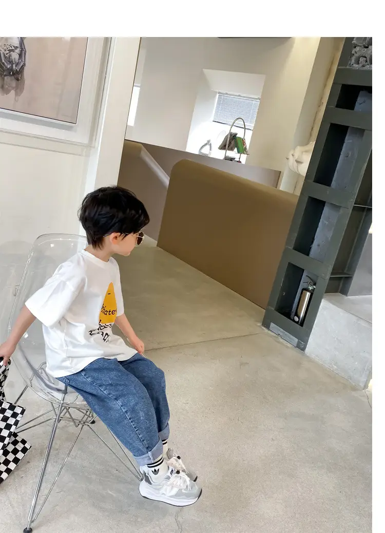 2025 Summer Boys T-Shirt Yellow Smile Graphic Cotton — feature 10